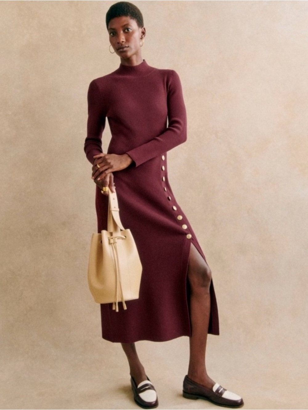 Sezane Harper Dress Burgundy Small NWT
